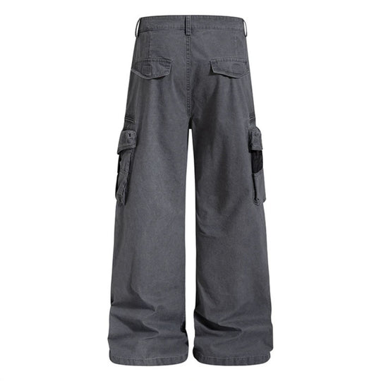 Damen Weite High‑Waist Canvas-Cargohose mit Multi‑Taschen und Netz-Details Shop Nory