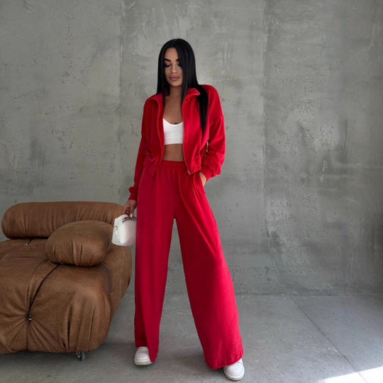Damen Samt-Loungewear-Set mit kurzem Reißverschluss und geraffter Taillenpartie Shop Nory