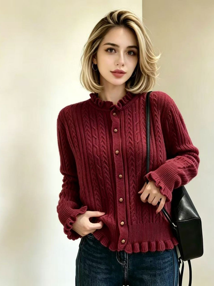 Damen Elegante Strickjacke mit Rüschendetails Shop Nory
