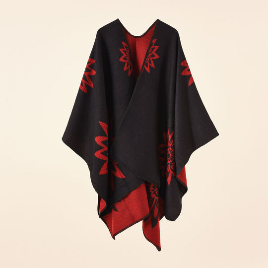 Damen Oversize‑Umhang im Wendefinish mit floraler Intarsienstickerei Shop Nory