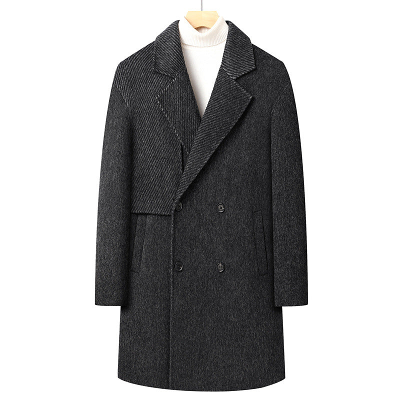 Herren Langer doppeltreihiger Wollmix-Mantel mit strukturiertem Revers Shop Nory