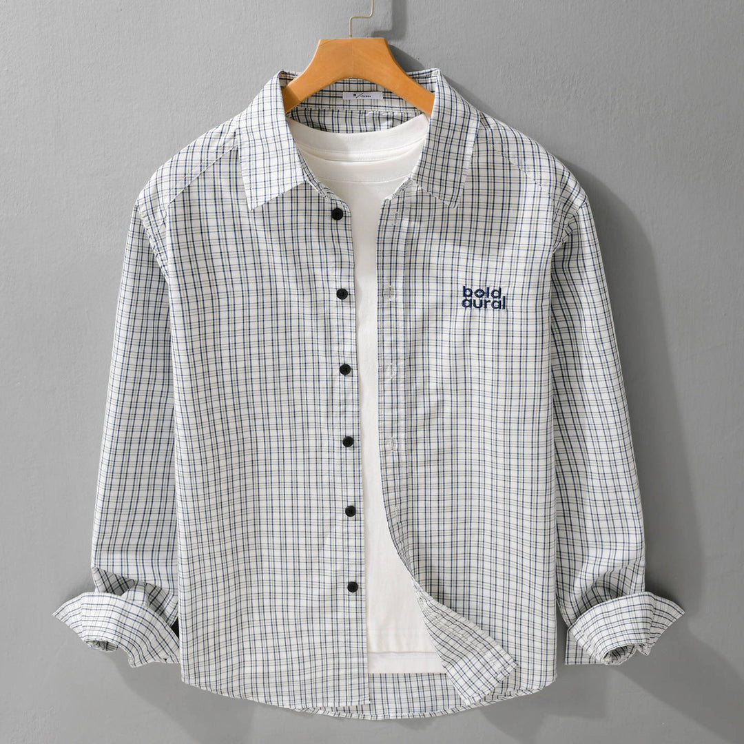 Herren Baumwoll-Overshirt mit feinem Gitterkaro und Kentkragen Shop Nory
