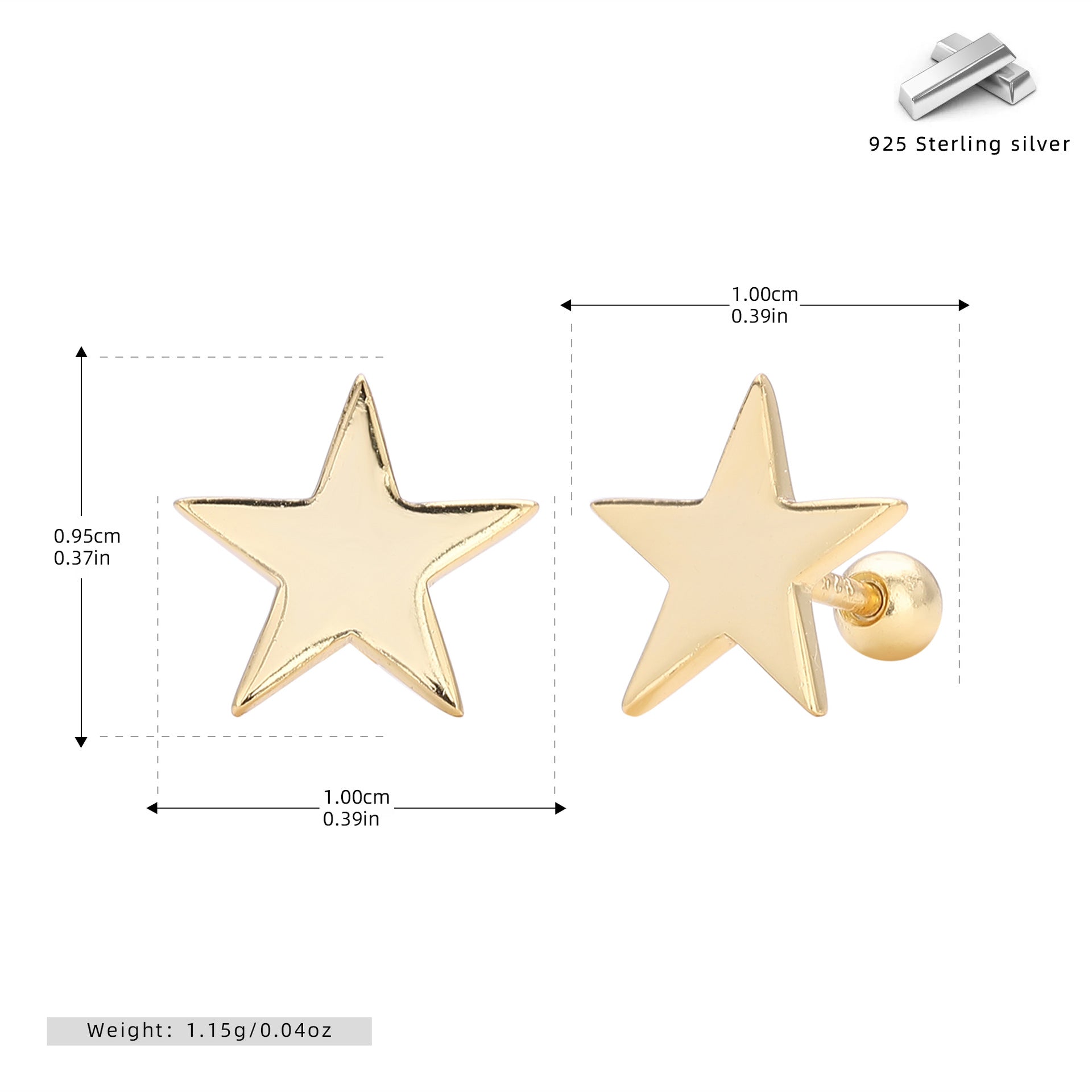 Damen Ohrstecker im modernen Sternendesign aus hochwertigem 925 Sterling Silber Shop Nory