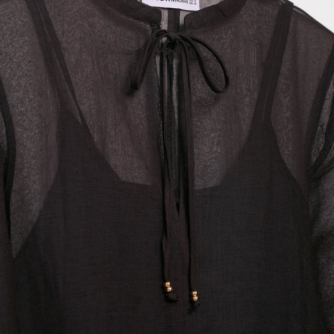 Damen Transparentes Chiffon-Kaftankleid mit Volantärmeln und Tunnelzug Shop Nory