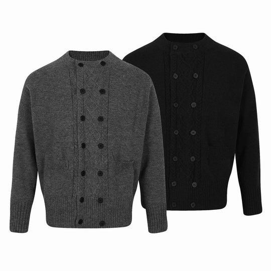 Herren Doppelt geknöpfte Strickcardigan mit Zopfmuster und Stehkragen Shop Nory