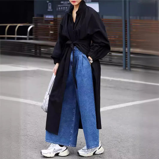 Damen Maxilanger Oversize-Mantel mit hohem Stehkragen, geraffter Rückenpasse und kastiger Silhouette Shop Nory