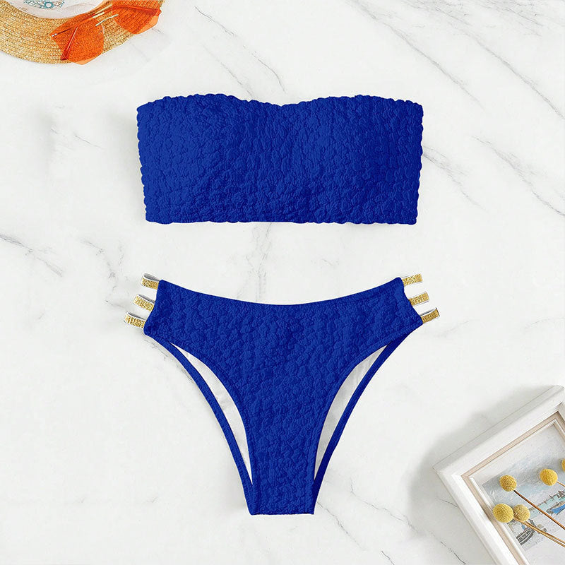 Damen Bandeau-Bikini-Set mit glänzenden Akzenten