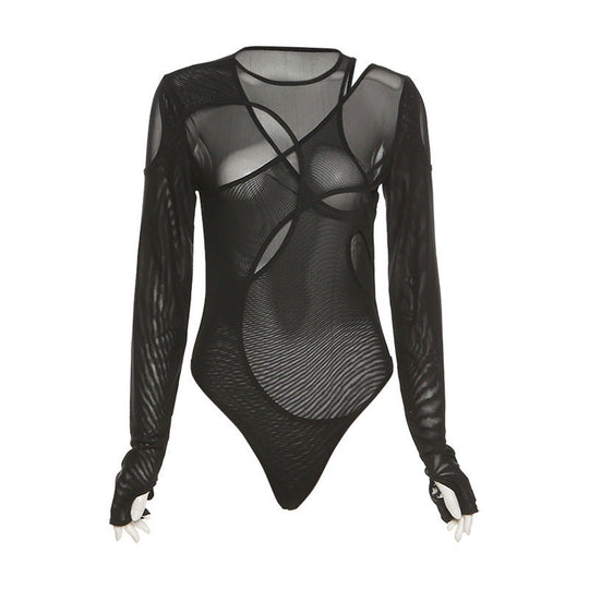 Damen Body mit asymmetrischem Schnitt und langem Arm
