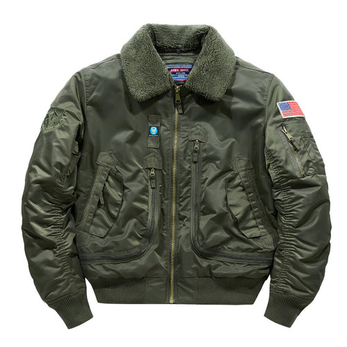 Herren Piloten-Bomberjacke mit Teddykragen, Mehrfachtaschen und winddichter Nylonhülle Shop Nory