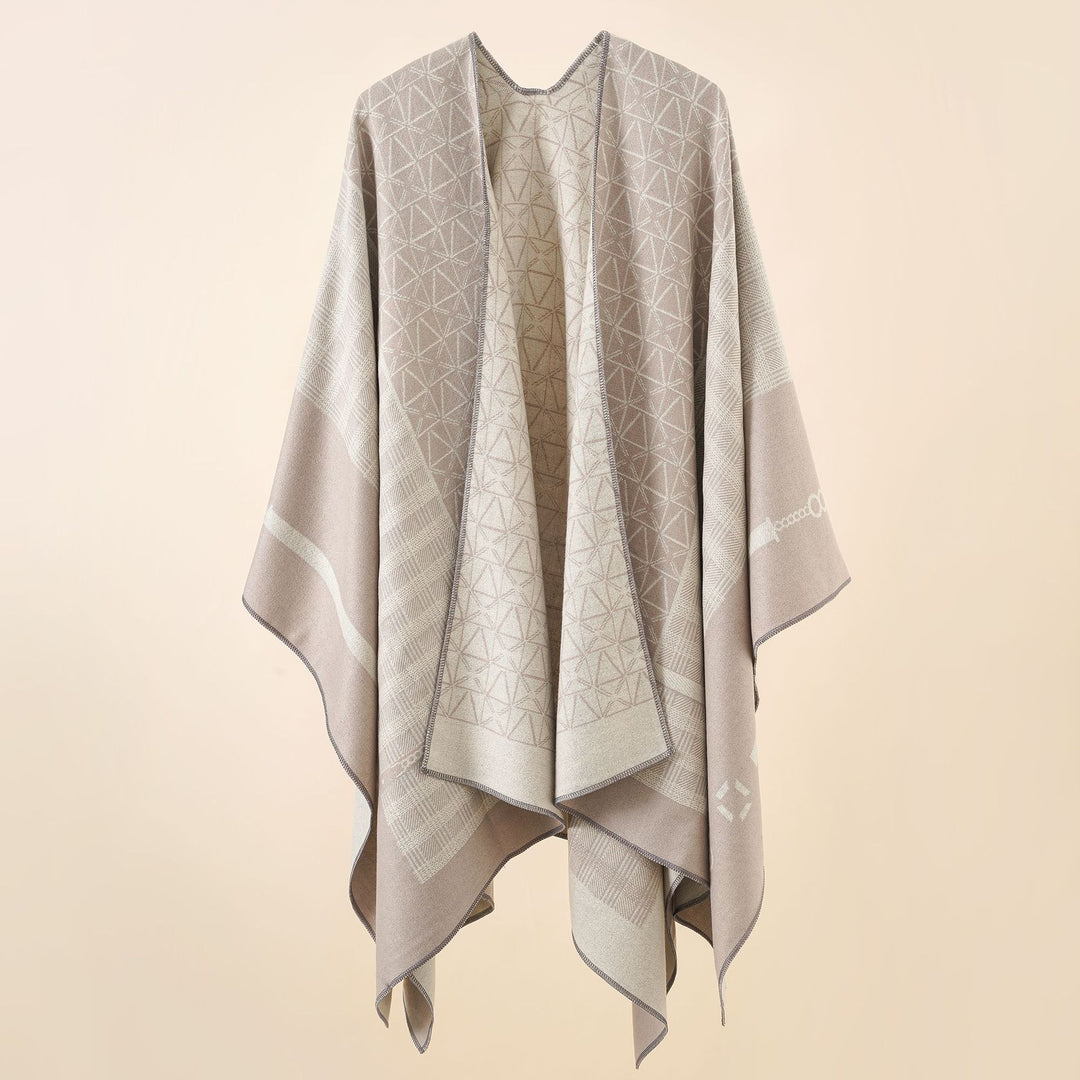 Damen Geometrisches Jacquard-Ruana-Cape aus Wollmix mit offener Kimono-Silhouette Shop Nory