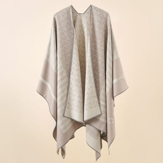 Damen Geometrisches Jacquard-Ruana-Cape aus Wollmix mit offener Kimono-Silhouette Shop Nory