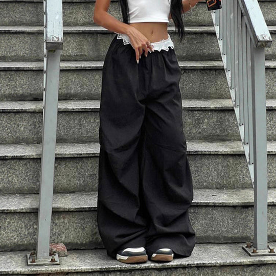 Damen nan Loungewear Schlafhose mit mehrlagigen Volants, elastischem Spitzenbund und weitem Bein Shop Nory