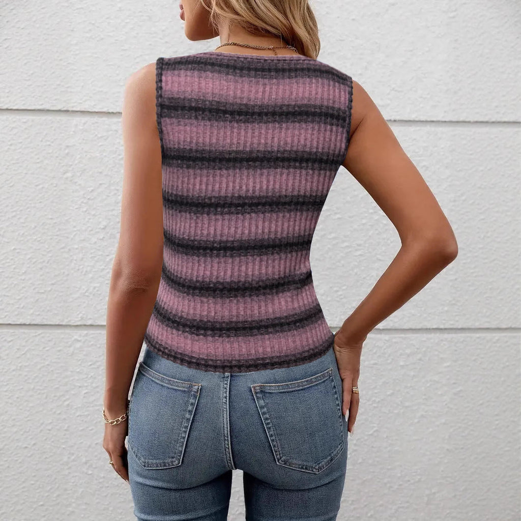 Damen figurbetontes Tanktop mit Rippstruktur und Streifen Shopnory