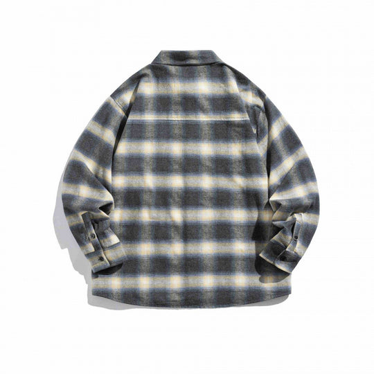Unisex Kastenförmiges kariertes Flanell-Overshirt mit aufgesetzter Brusttasche und Boxy-Schnitt Shop Nory