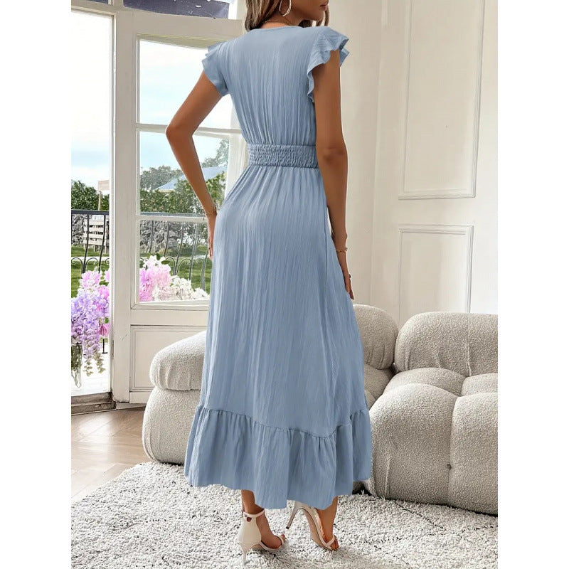 Damen Maxikleid mit voluminösen Rüschenärmel und elegantem Bund