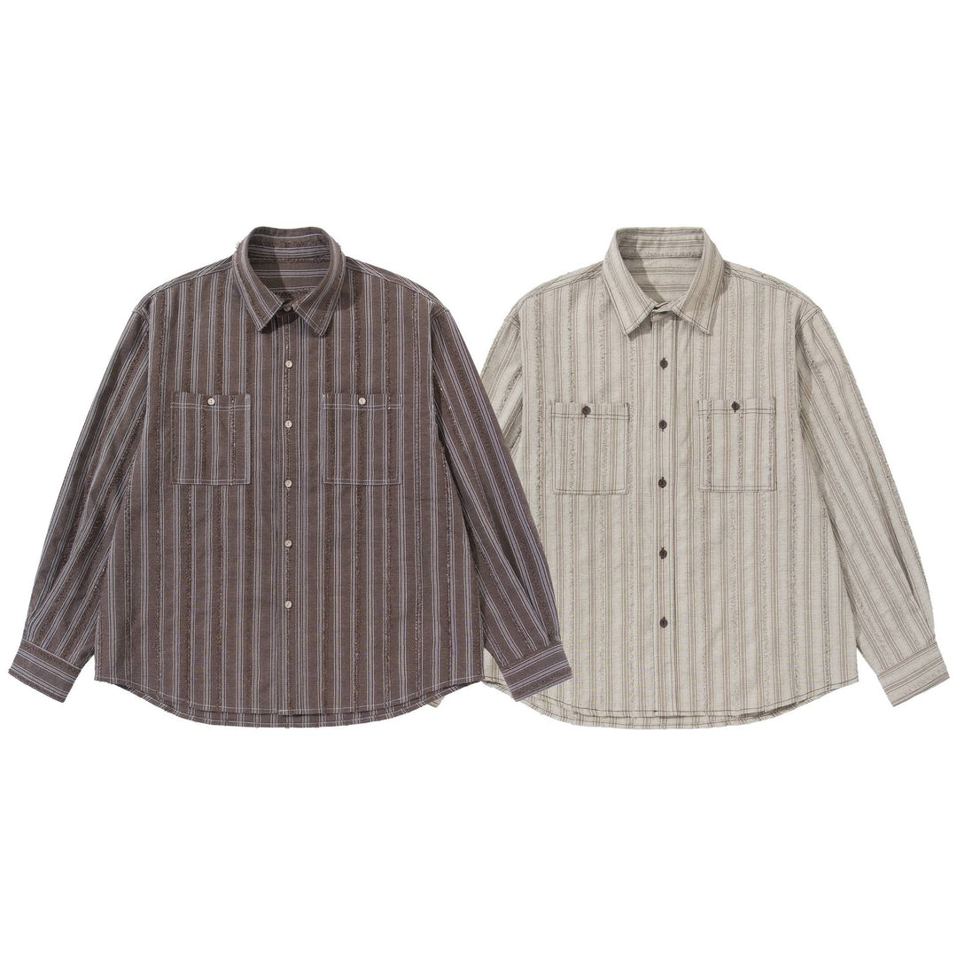 Herren lockeres gestreiftes Overshirt im Hemdjacken‑Stil mit Brusttaschen und abgerundetem Saum Shop Nory