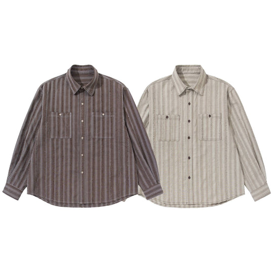 Herren lockeres gestreiftes Overshirt im Hemdjacken‑Stil mit Brusttaschen und abgerundetem Saum Shop Nory