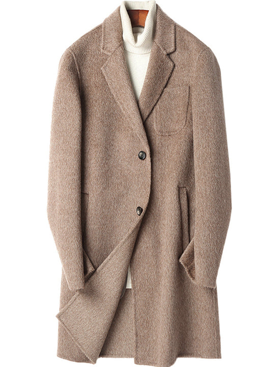 Herren Strukturierter Longcoat aus Wollmix mit fallendem Revers und Ein-Knopf-Verschluss Shop Nory