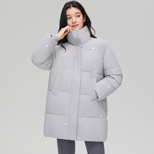 Damen nan mittellanger gesteppter Kurzmantel mit hohem Stehkragen, dezenter Glitzersteppung und leichter Thermoisolierung Shop Nory