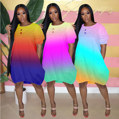 Damen Oversize-Gradient-Tunika-Kleid mit Eingrifftaschen und Rundhalsausschnitt Shop Nory