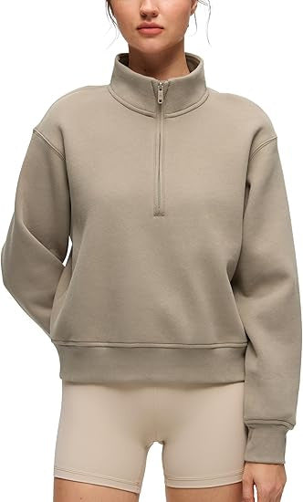 Damen Oversize-Sweatshirt mit halbem Reißverschluss, Stehkragen und Rippbündchen Shop Nory