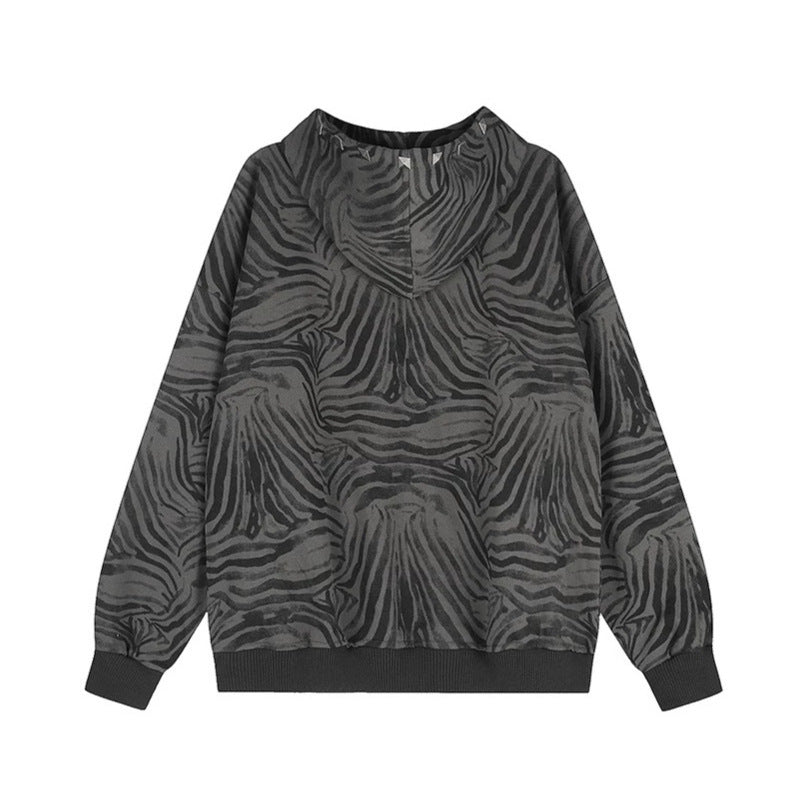 Damen Oversize-Zip-Hoodie mit Zebra-Alloverprint, Nietenbesatz und Rippbündchen Shop Nory