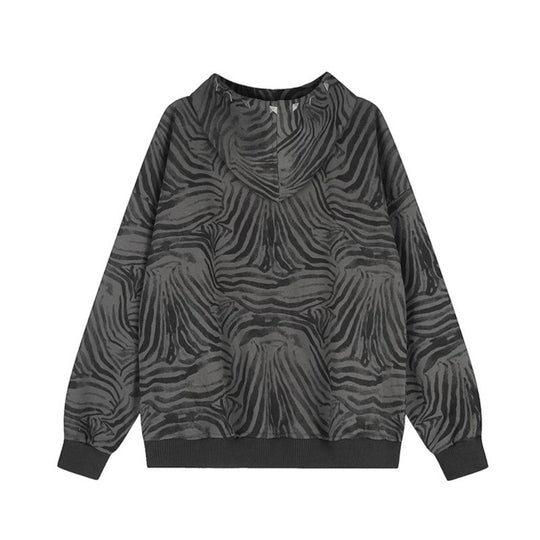 Damen Oversize-Zip-Hoodie mit Zebra-Alloverprint, Nietenbesatz und Rippbündchen Shop Nory