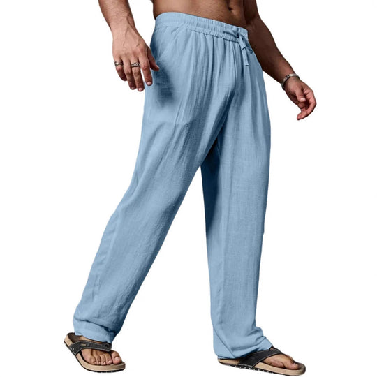 Herren entspannte Leinenmix-Yogahose mit Kordelzug, Elastikbund und geradem Bein Shop Nory