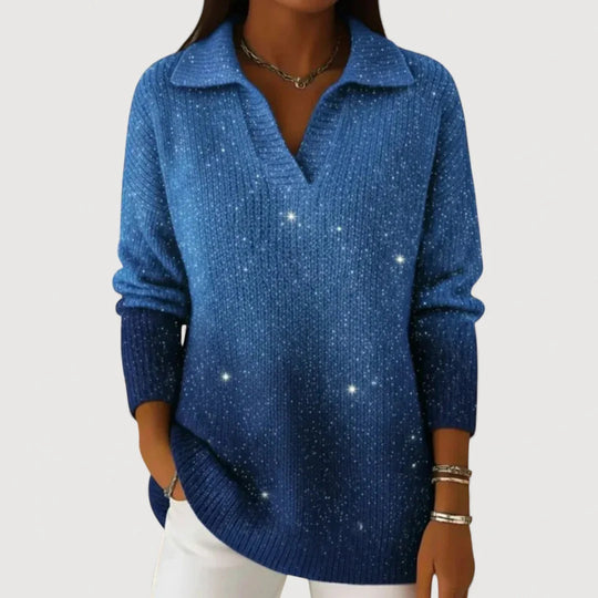 Damen Modischer Strickpullover mit V-Ausschnitt