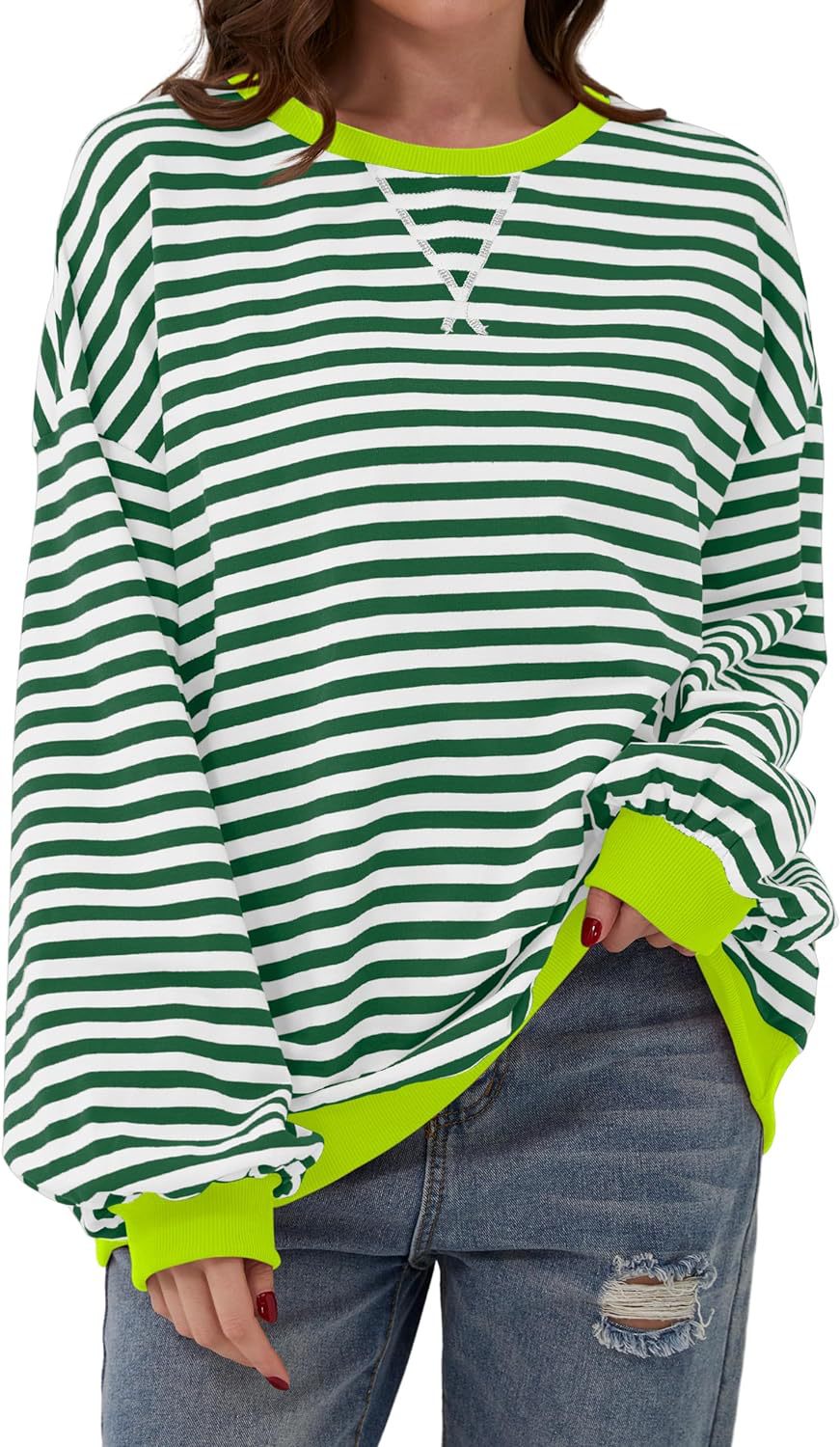 Damen Lässiger Sweatshirt mit bunten Streifen und weitem Schnitt