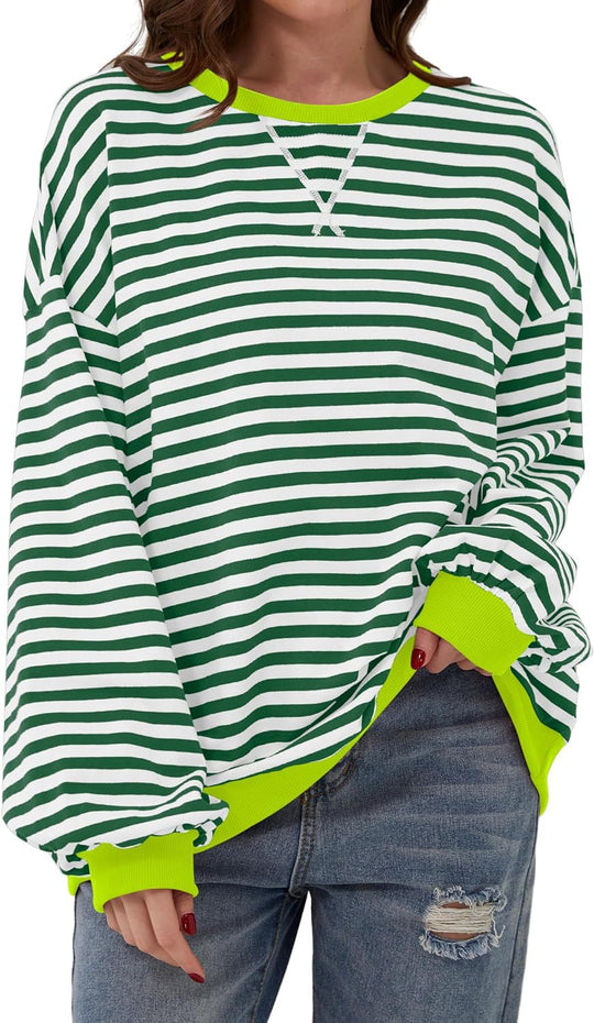 Damen Lässiger Sweatshirt mit bunten Streifen und weitem Schnitt