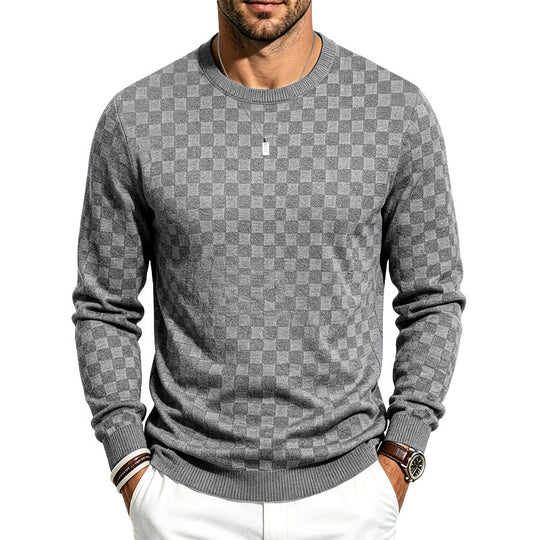 Herren Kariertes Feinstrick-Rundhalspullover mit dezenter Karo-Struktur Shop Nory