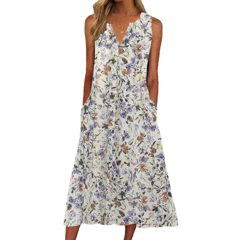 Damen Midi-Kleid mit tiefem V-Ausschnitt, Knopfdetails und praktischen Taschen
