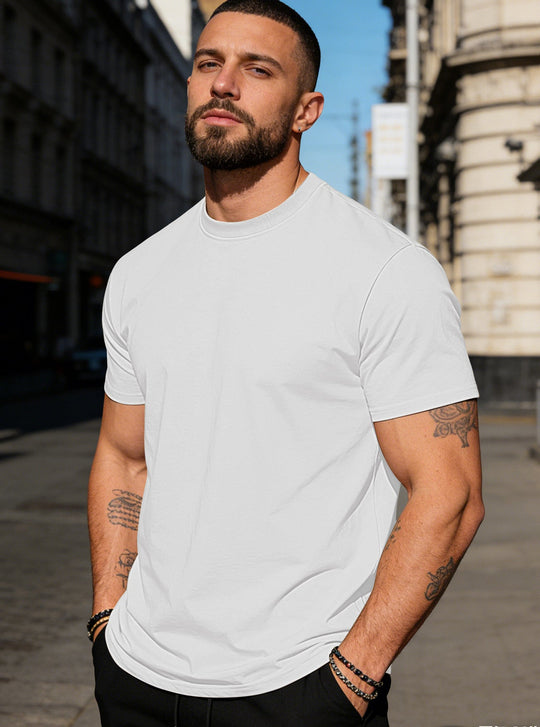 Herren nan körperbetontes hochwertiges Baumwollshirt mit Rundhalsausschnitt