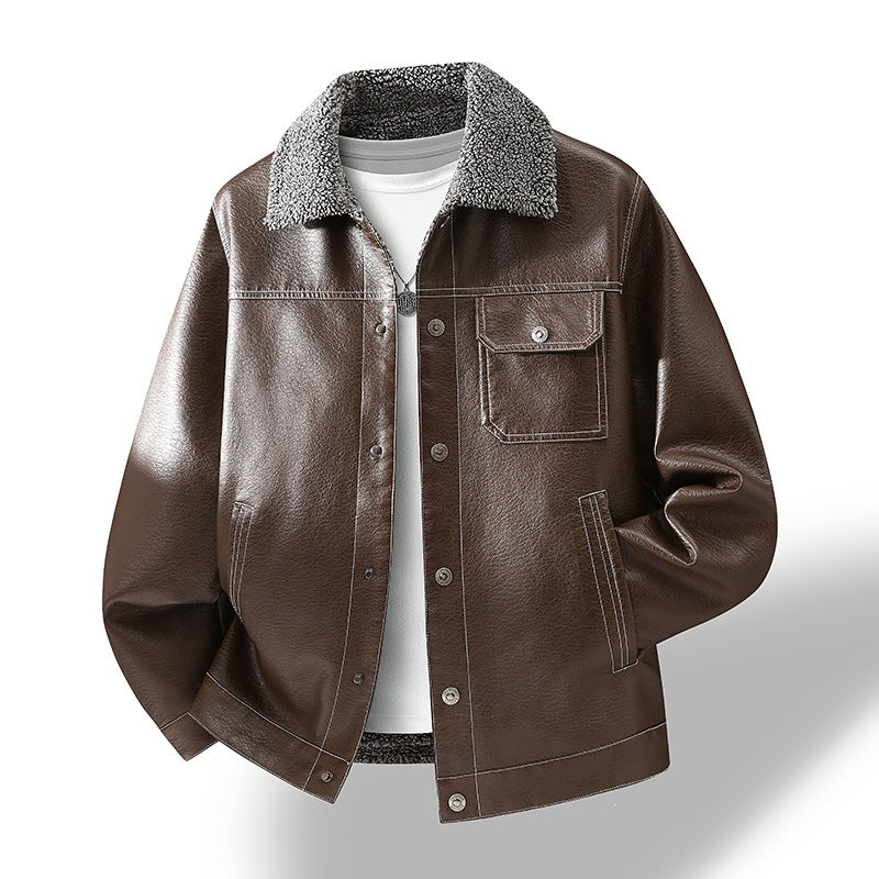 Herren Lässige Kunstlederjacke mit Teddykragen Shop Nory
