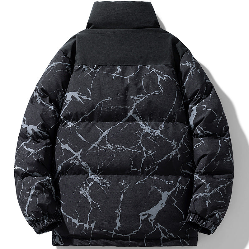 Herren Wattierte Steppjacke mit Marmorprint, hohem Stehkragen und winddichter Außenlage Shop Nory