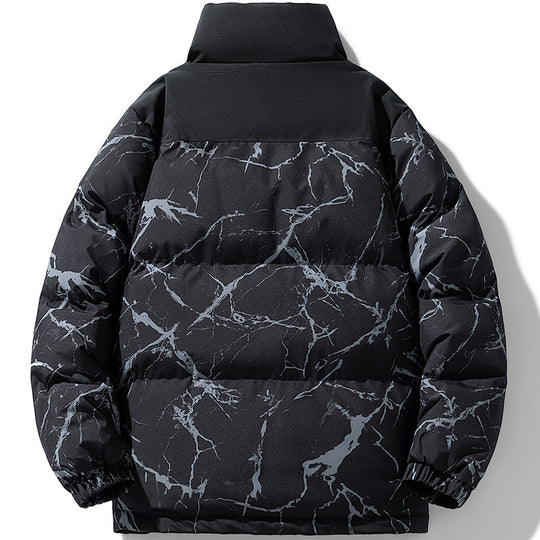 Herren Wattierte Steppjacke mit Marmorprint, hohem Stehkragen und winddichter Außenlage Shop Nory