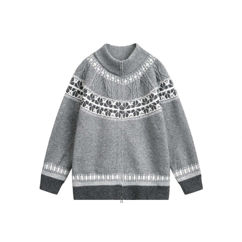 Damen Strick-Zipjacke im Norweger‑Muster mit hohem Stehkragen Shop Nory