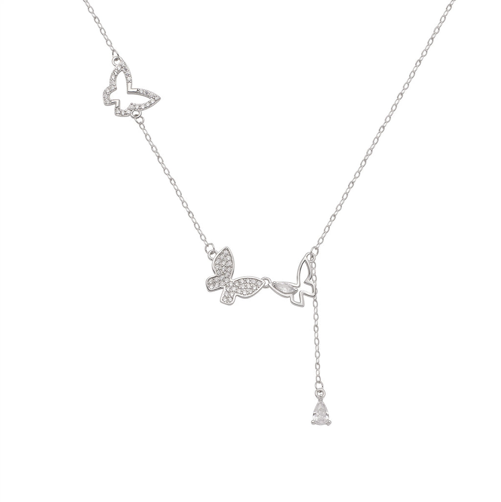 Damen Halskette mit filigranem Schmetterlingsdesign und funkelnden Zirkoniasteinen Shop Nory