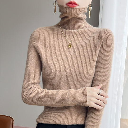Damen Schlanker Rippenstrick-Rollkragenpullover mit gerafftem Hals und kaschmirähnlicher Haptik Shop Nory
