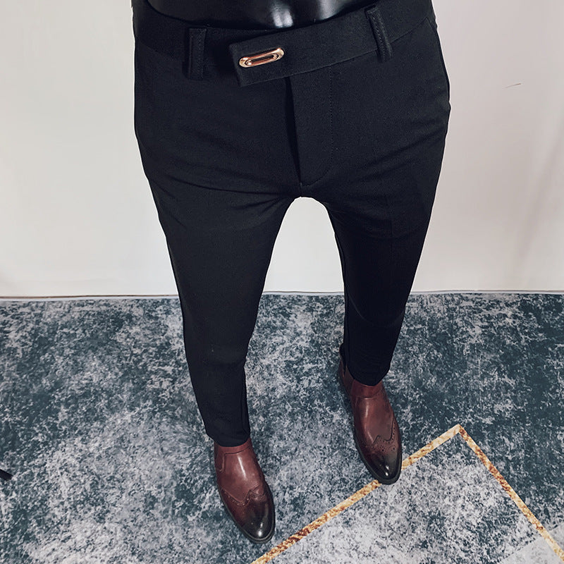 Herren taillierte Slimfit Anzughose mit elastischem Bund, verdecktem Reißverschluss und modischem Gürteldetail Shop Nory
