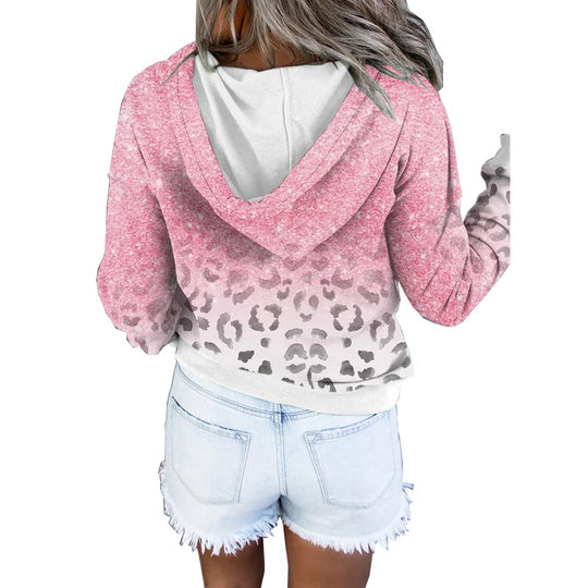 Damen Kapuzenpullover mit Knopfleiste, Ombré-Design und Leo-Print Shop Nory