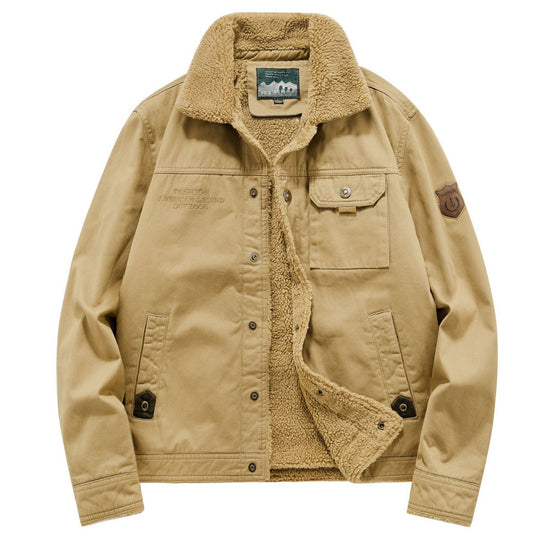 Herren Canvas-Fieldblouson mit Sherpa‑Fütterung, wärmender Teddyinnenlage und Utility-Brusttaschen Shop Nory