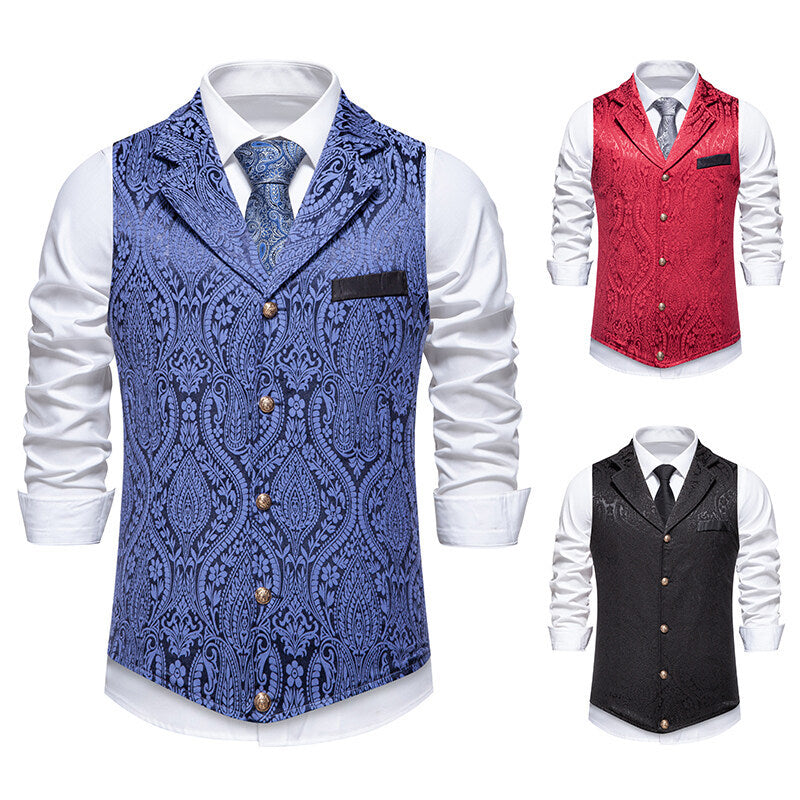 Herren Paisley-Jacquard Weste mit Schalkragen, tailliertem Schnitt und Zierknöpfen Shop Nory