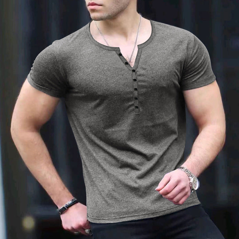 Herren Kurzarm-Henley-T-Shirt mit Knopfleiste und weichem Baumwollmaterial