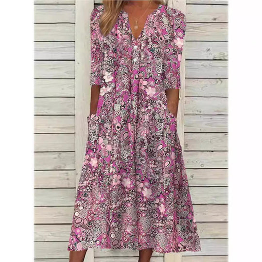 Stilvolle Blumige Hemdblusenkleid