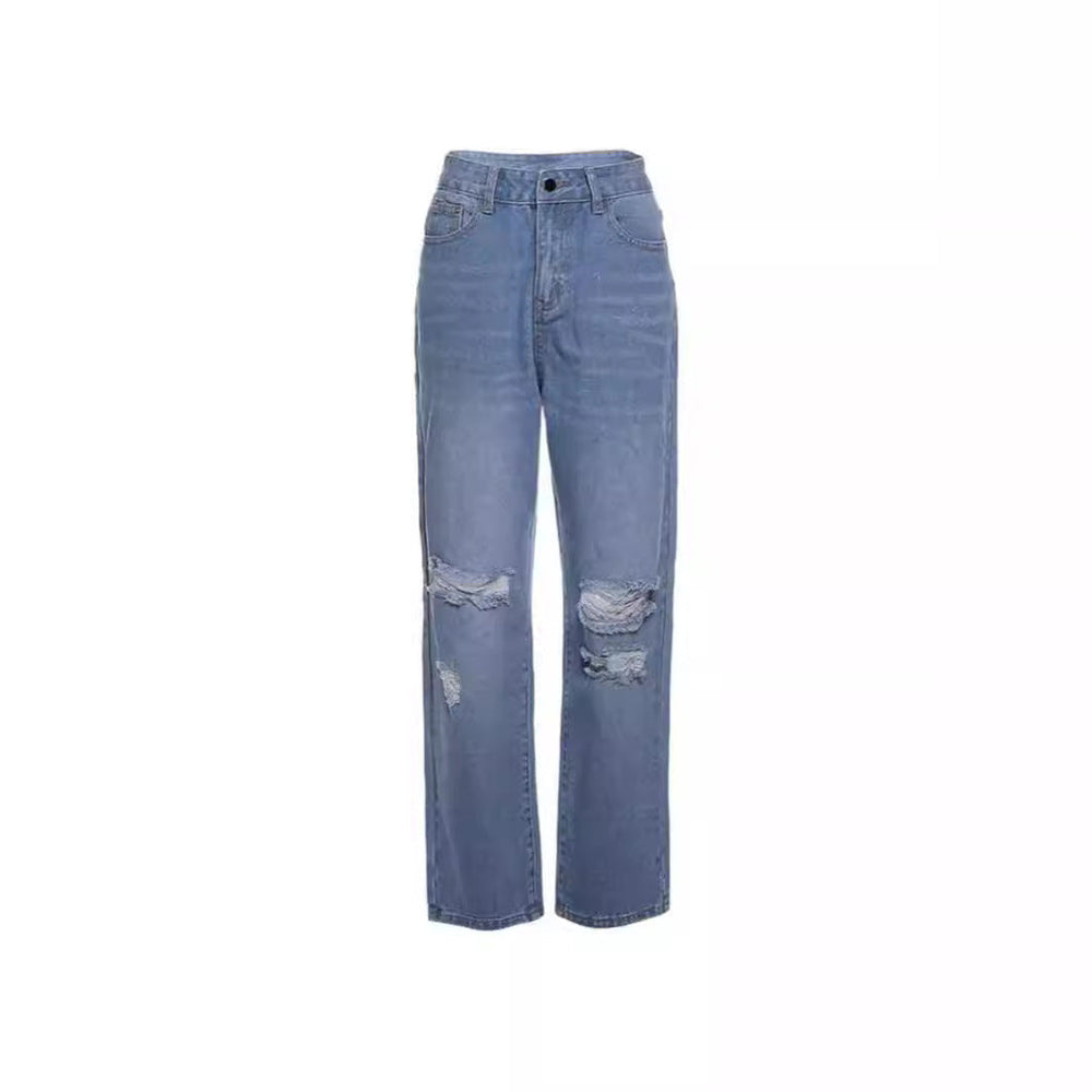 Damen Modische Baggy Jeans mit Destroyed-Details
