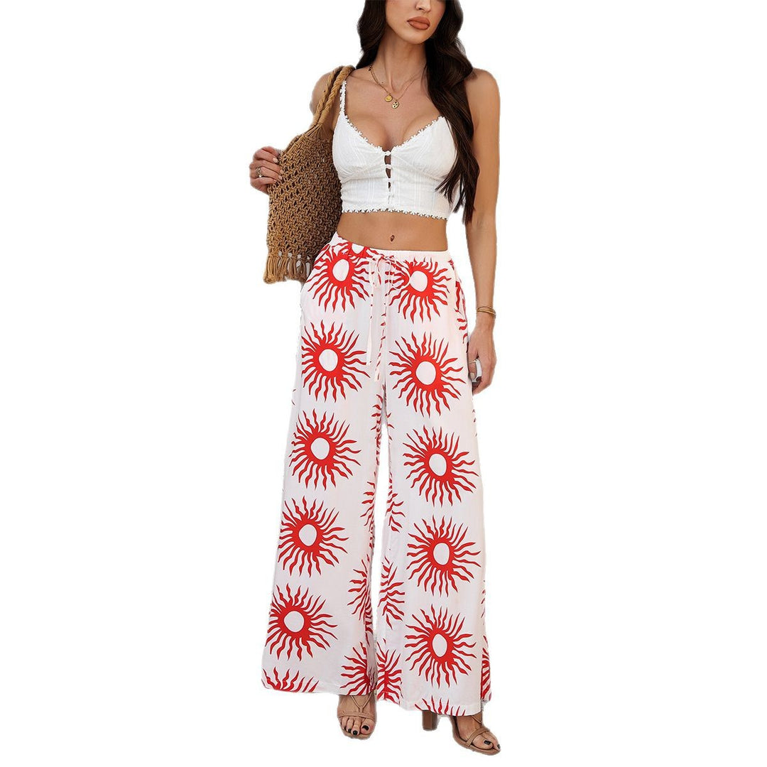 Damen nan weite Palazzo-Hose mit Kordelbund, Eingrifftaschen und mediterranem Kachelprint Shop Nory