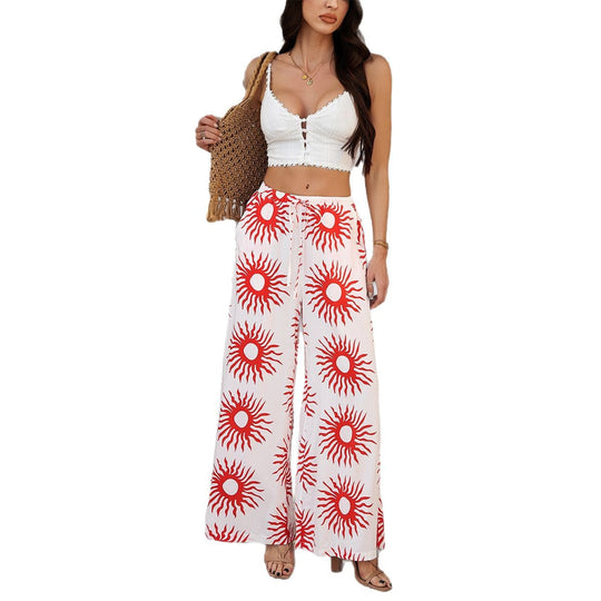 Damen nan weite Palazzo-Hose mit Kordelbund, Eingrifftaschen und mediterranem Kachelprint Shop Nory