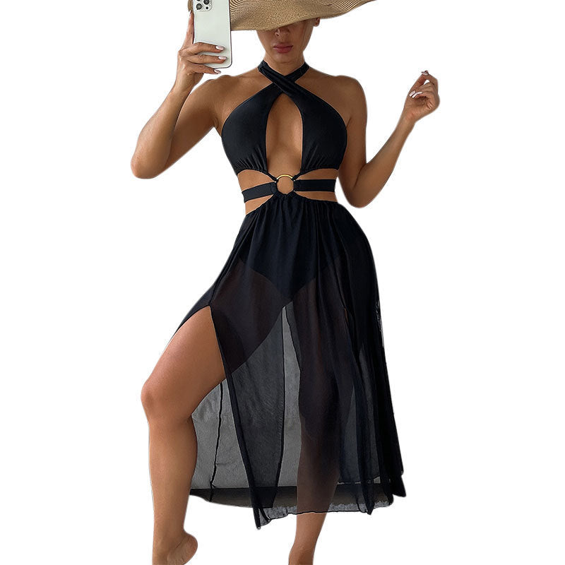 Damen Wickelkleid mit modischem Schnitt und elegantem Ringdetail